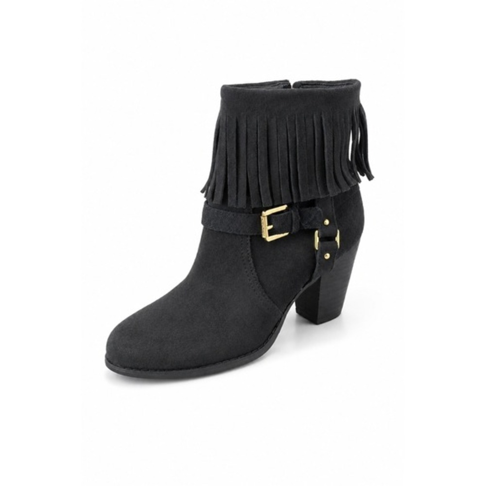 Lauren Ralph Lauren Mara Fringe Western Ankle Boots Women 9B Black Suede Leather